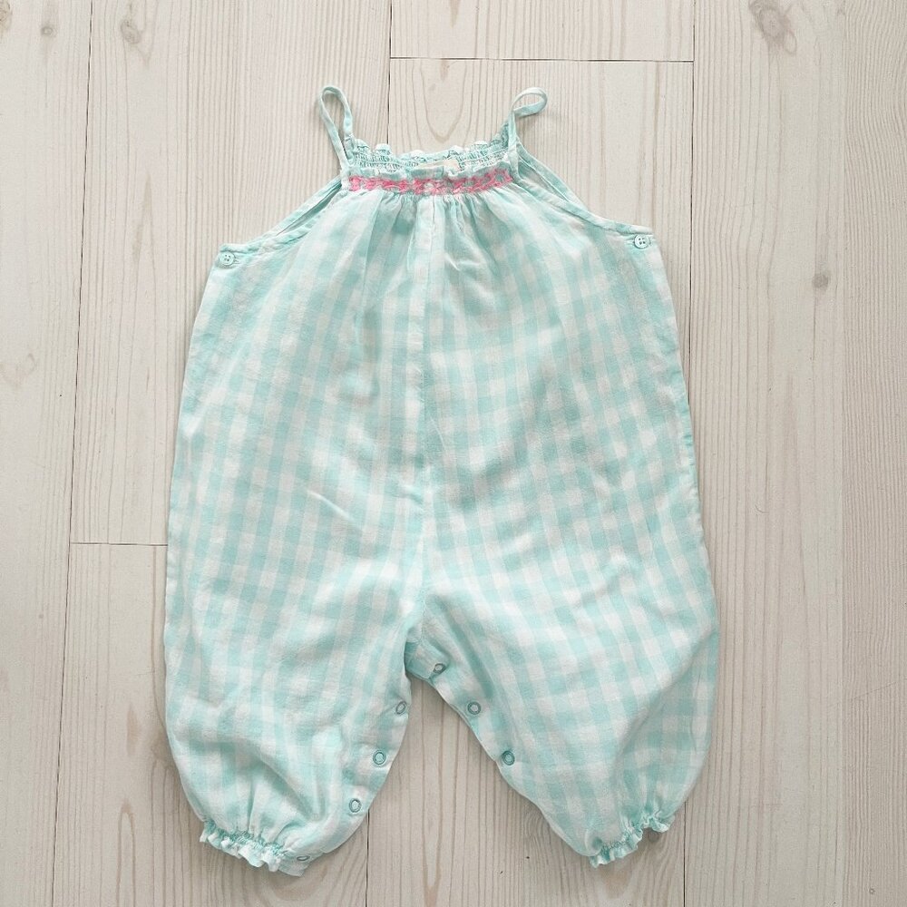 EverBloom Pale Mint Green & White Checkered Sleeveless Baby Girl Romper Size 9 M